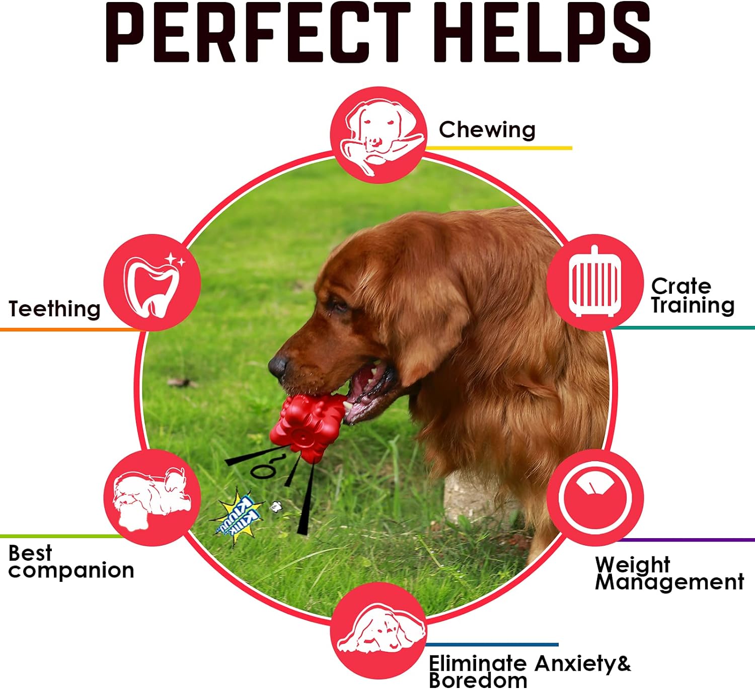 VANFINE Dog Toy, Squeaky, Indestructible, Tough, Durable Stick Chew Toy for Large Dogs, Puppies and Aggressive Chewers with Non-Toxic Natural Rubber (Medium/Large Dog, Cube Red)