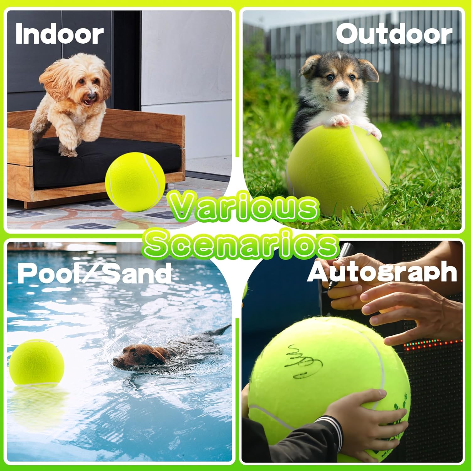 Banfeng Giant 9.5 Dog Tennis Ball Large Pet Toys Funny Outdoor Sports Ball Gift with Inflating Needles for Small Medium Large Dog