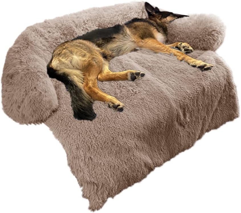 Calming Dog Bed Fluffy Plush Dog Mat for Furniture Protector with Removable Washable Cover for Large Medium Small Dogs and Cats (Large(45x37x6), Dark Grey)