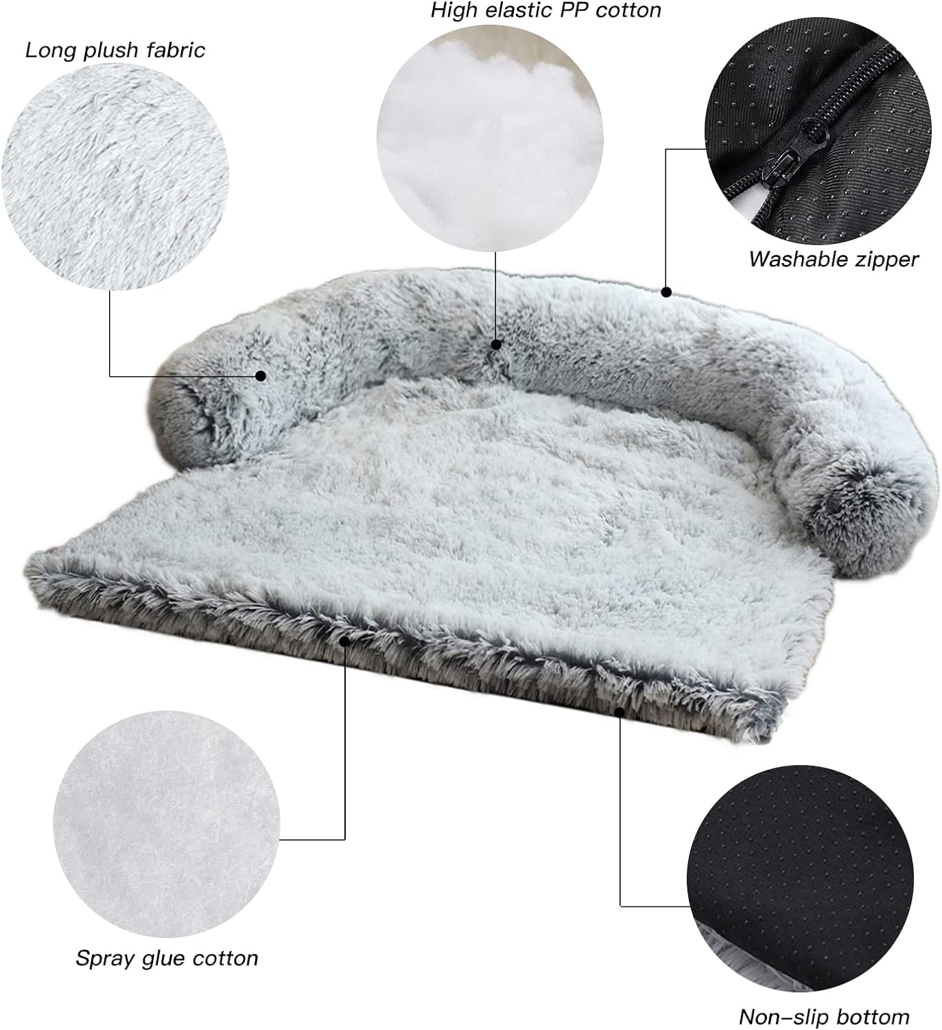 Calming Dog Bed Fluffy Plush Dog Mat for Furniture Protector with Removable Washable Cover for Large Medium Small Dogs and Cats (Large(45x37x6), Dark Grey)