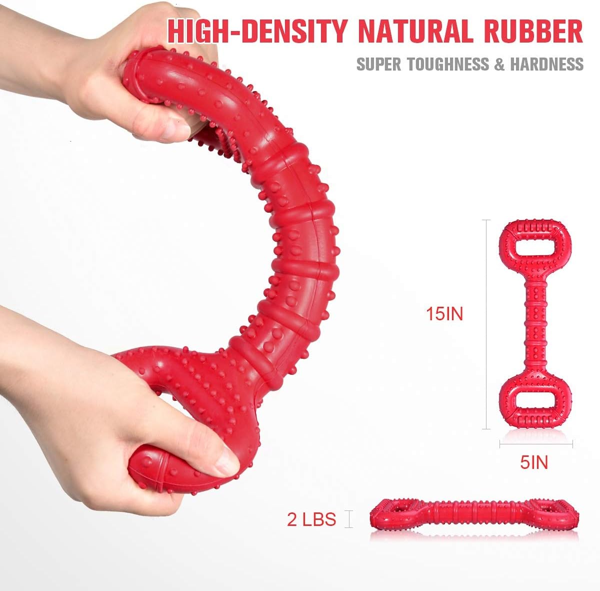 Feeko Interactive Long Lasting Dog Tug-of-war Toy for Aggressive Chewers, 15 inch with Convex Design Natural Rubber for Medium Large Breed Dogs Tooth Clean(Red)