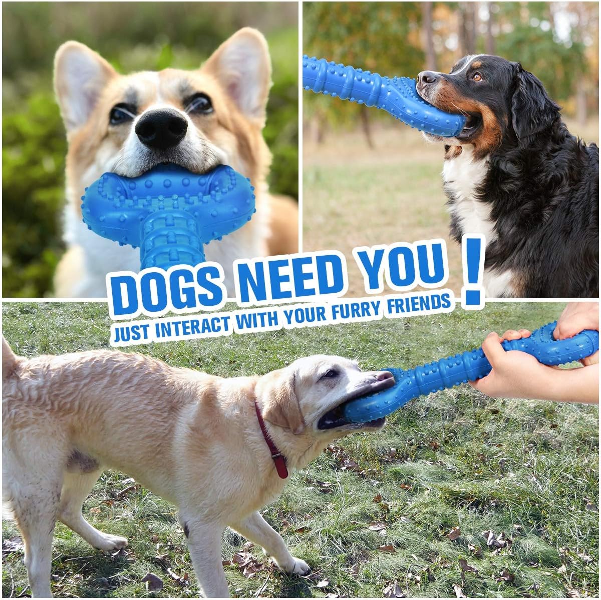 Feeko Interactive Long Lasting Dog Tug-of-war Toy for Aggressive Chewers, 15 inch with Convex Design Natural Rubber for Medium Large Breed Dogs Tooth Clean(Red)