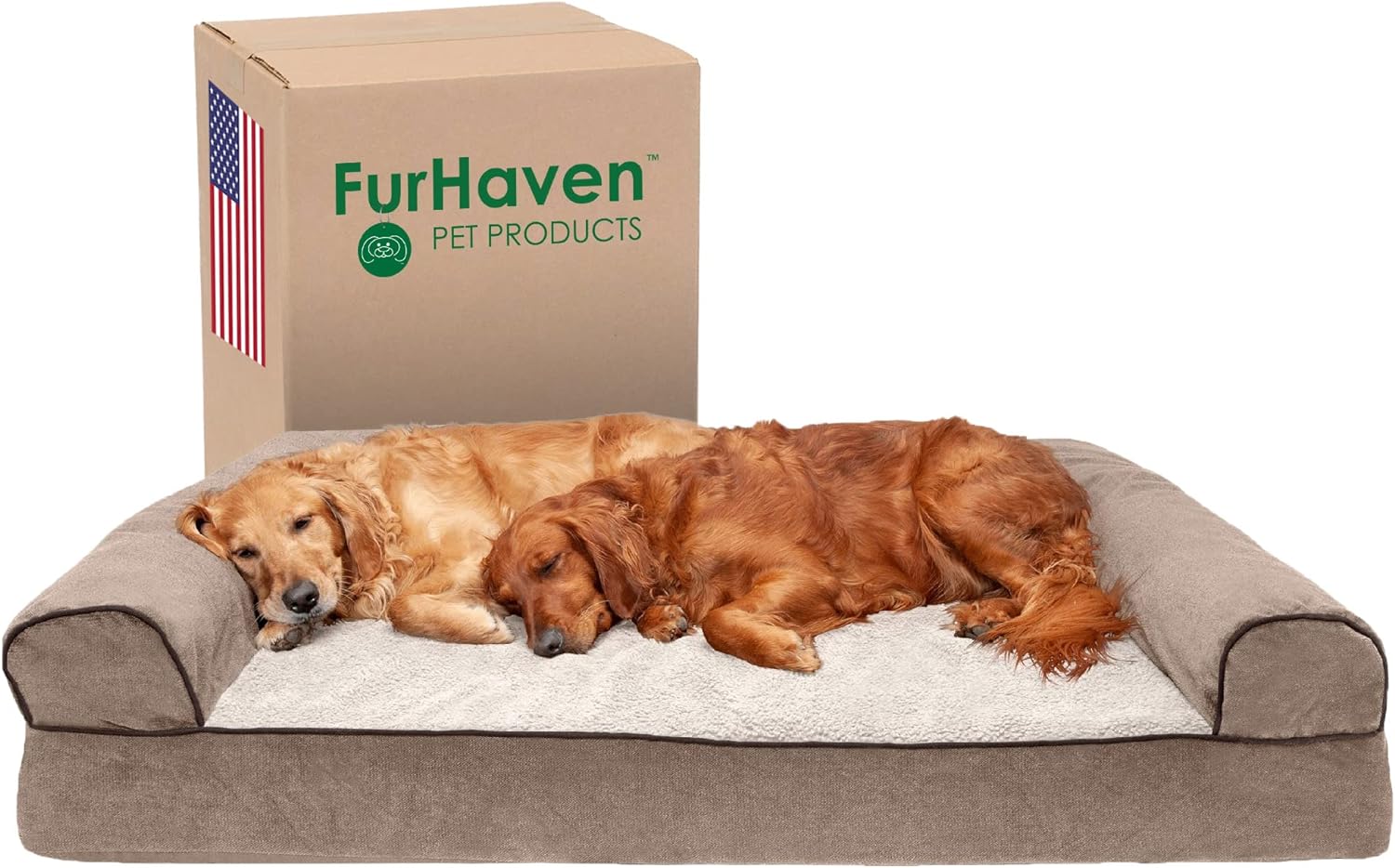 Furhaven Orthopedic Dog Bed for Large Dogs w/ Removable Bolsters  Washable Cover, For Dogs Up to 125 lbs - Sherpa  Chenille Sofa - Cream, Jumbo Plus/XXL