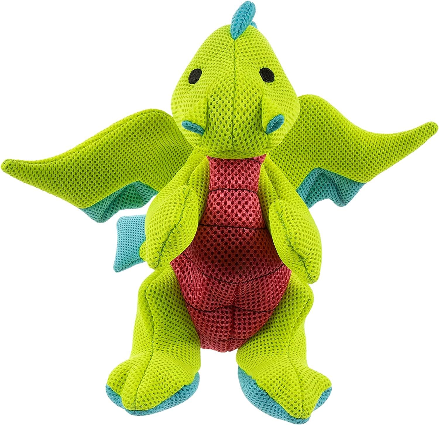 goDog Mesh Dragons Squeaky Plush Dog Toy, Double Chew Guard Technology - Green, Large