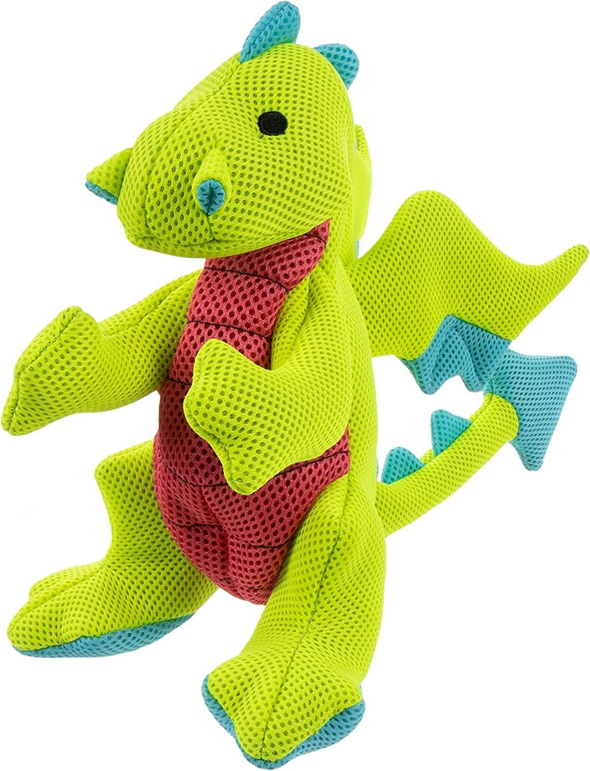 goDog Mesh Dragons Squeaky Plush Dog Toy, Double Chew Guard Technology - Green, Large