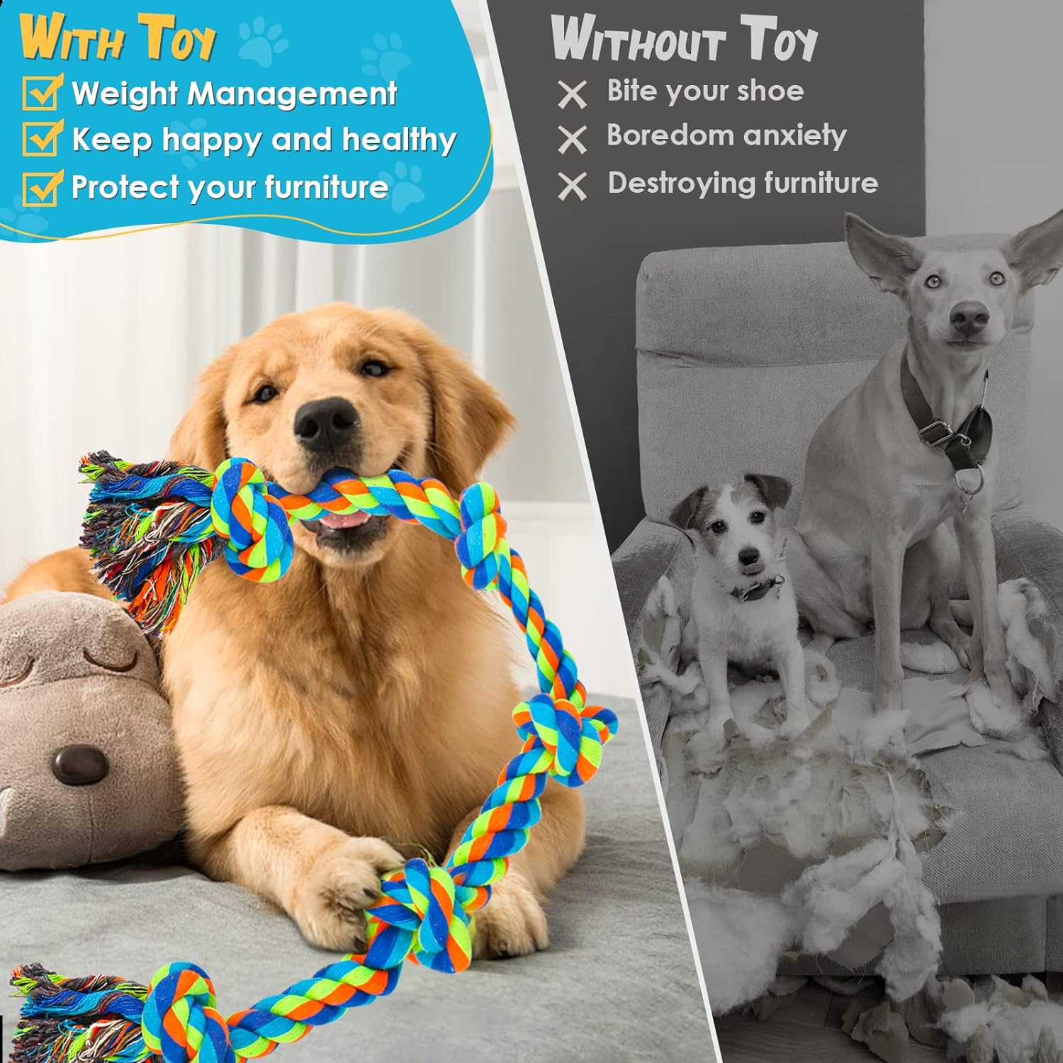 UPSKY Christma Dog Rope Toy for Large Medium Dogs, Dog Chew Toy for Aggressive Chewers, Indestructible 3 Feet 5 Knots Rope Toy, Heavy Duty Tough Dog Toy,Interactive Tug of War Toy for Extra Large Dogs