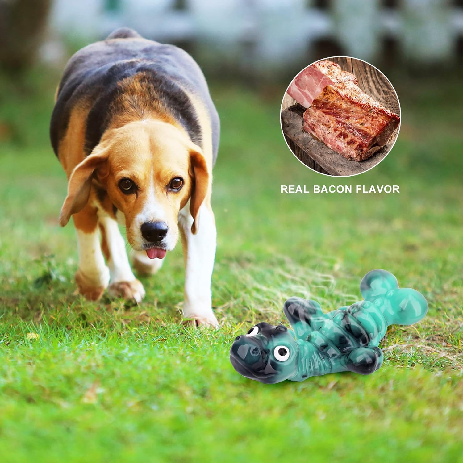 ASIDE Dog Toys for Aggressive Chewers,Dog Chew Toys for Large Dogs,Tough Dog Toys,Indestructible Dog Toys,Durable Dog Toys for Medium Large Dogs Breed, Real Bacon Flavor (Teal)