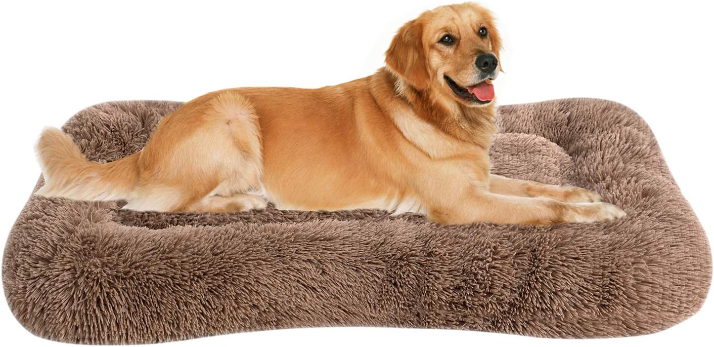 Coohom Deluxe Plush Bed Pet Cushion Crate Mat,Fulffy Comfy Kennel Anti-Slip Washable Pad for Medium Large X-Large Dogs(X-Large, Khaki) Coohom Deluxe Plush Bed Pet Cushion Crate Mat,Fulffy Comfy Kennel Anti-Slip Washable Pad for Medium Large X-Large Dogs(X-Large, Khaki)