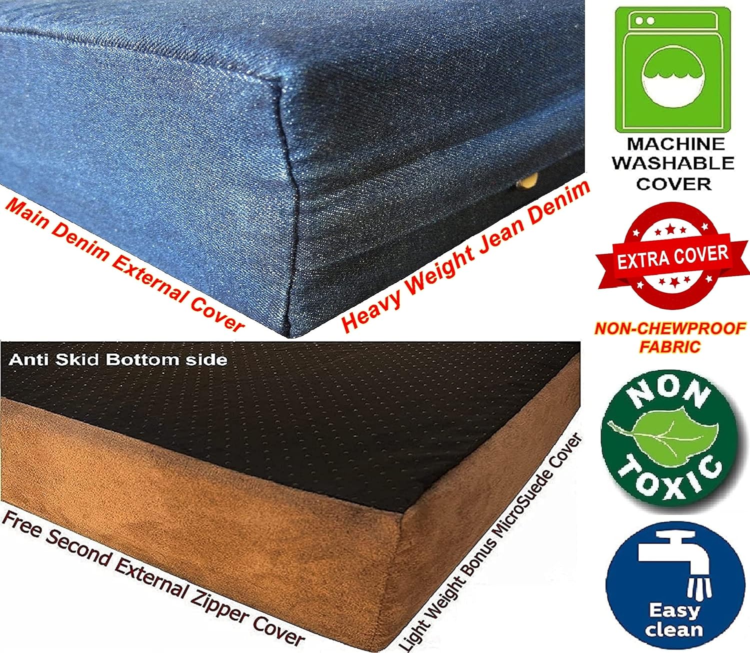 Dogbed4less Extra Large Orthopedic Waterproof Memory Foam Dog Bed with Durable Denim Cover for Large Dogs and Extra Pet Bed Cover, 47X29X4 Fits 48X30 Crate