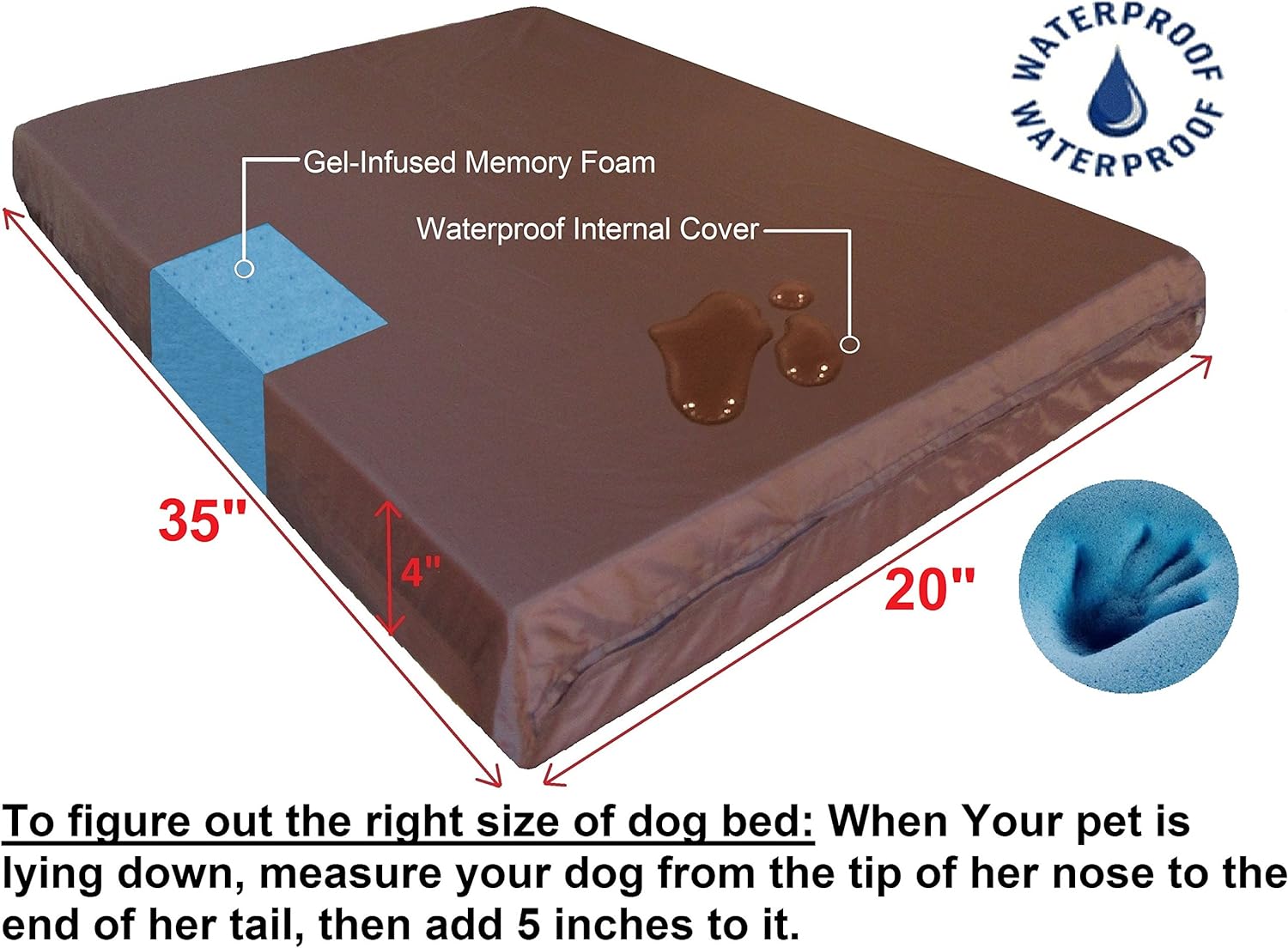 Dogbed4less Extra Large Orthopedic Waterproof Memory Foam Dog Bed with Durable Denim Cover for Large Dogs and Extra Pet Bed Cover, 47X29X4 Fits 48X30 Crate