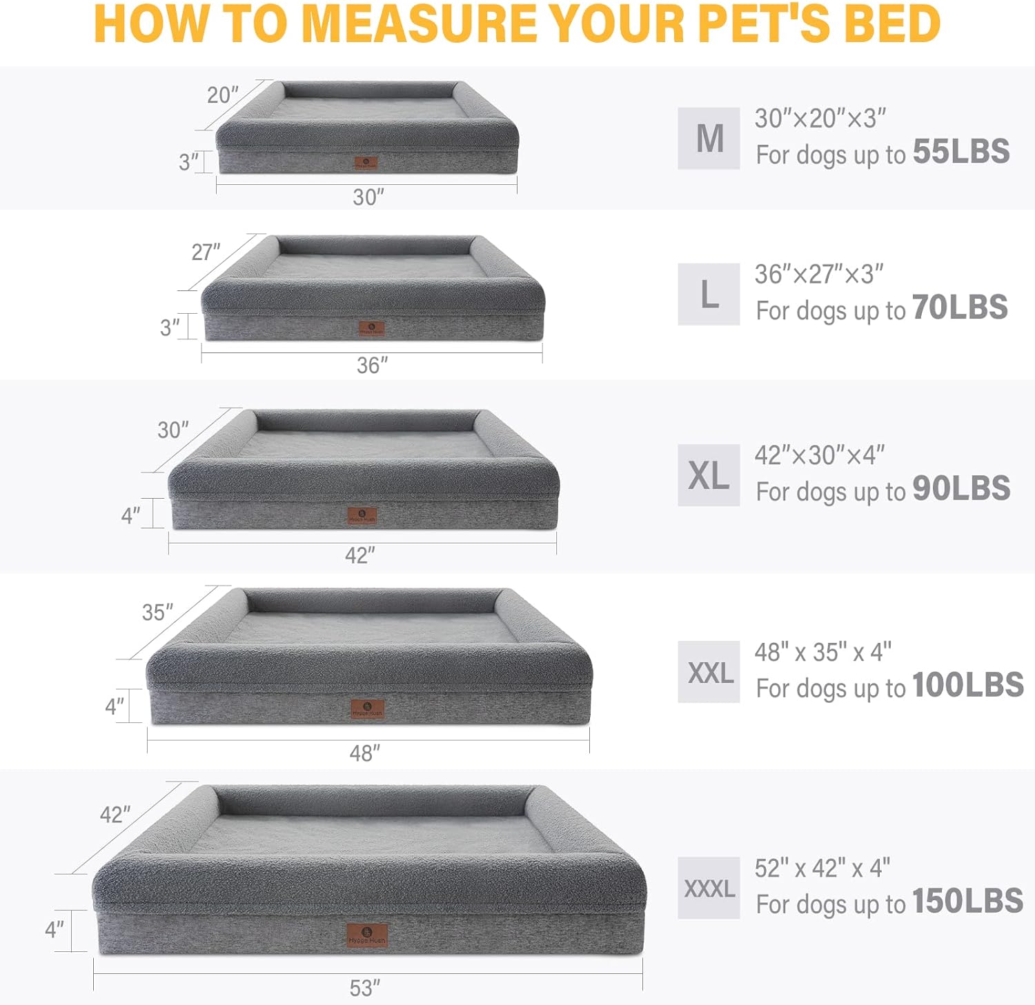 Hygge Hush Dog Beds for Extra Large Dogs, Orthopedic Large Dog Bed Memory Foam Soft Pet Sofa Waterproof Dog Bed Durable Pet Bed with Non-Skid Bottom and Washable Removable Cover Dog Bed for Crate