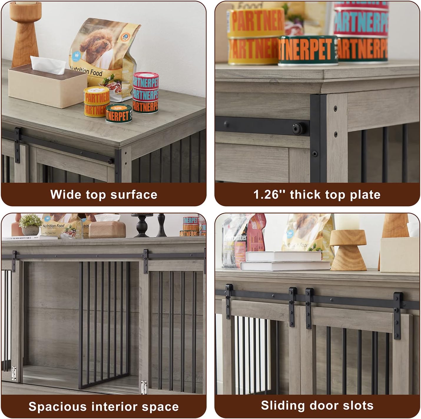 IchbinGo Large Dog Crate Furniture with Sliding Barn Door, 60.6 Wooden Dog Kennel Indoor Dog Crate with Divider, TV Stand XXL Dog Crate for Large Dog or 2 Medium Dogs