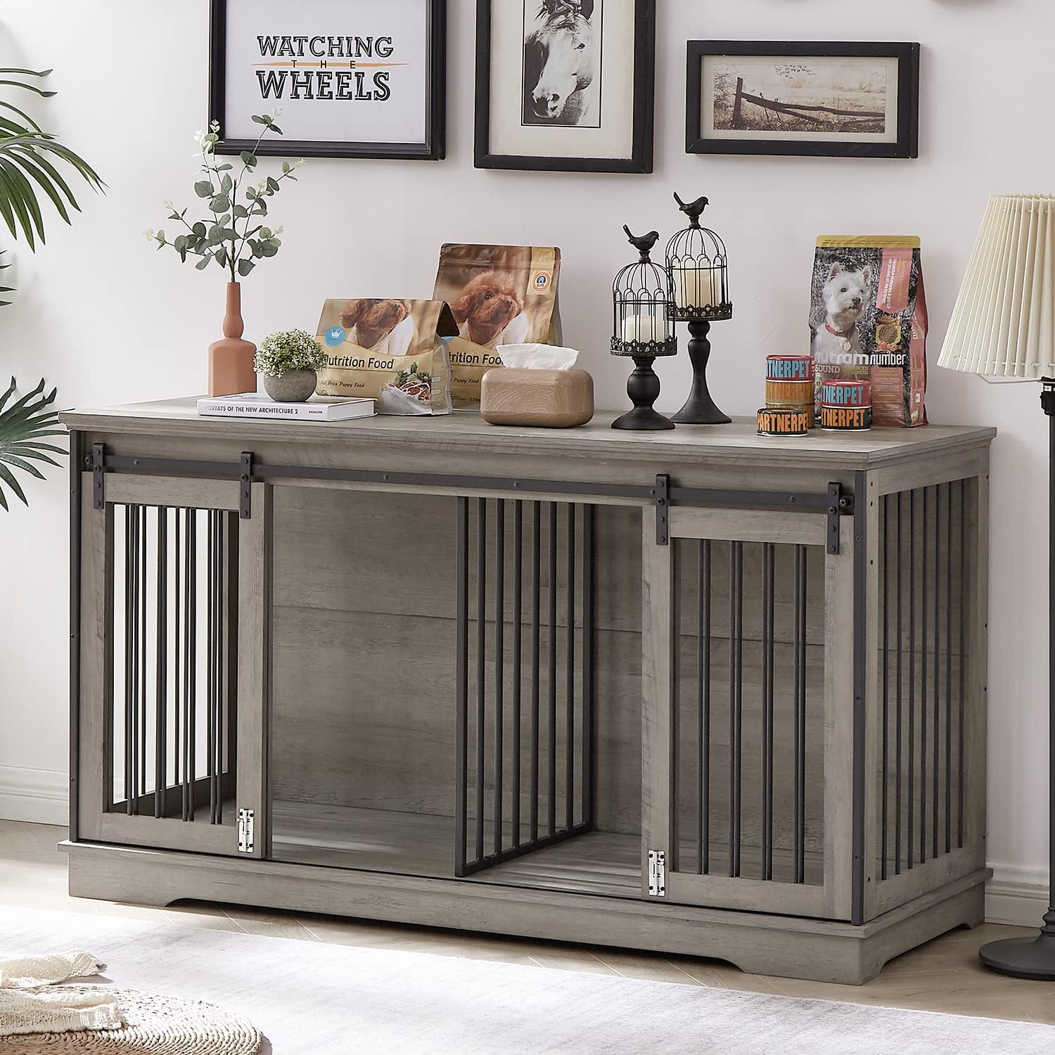 Picture Idea: Ichbingo Large Dog Crate Furniture With Sliding Barn Door Review