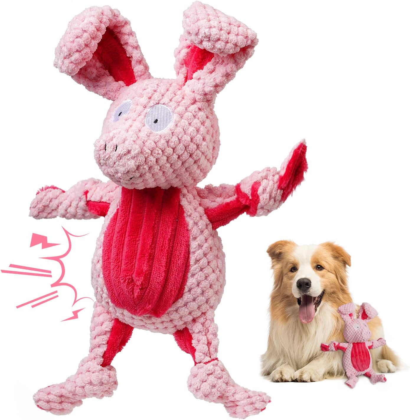 UXVA Dog Squeaky Toys, Tough Puppy Dog Toys, Stuffed Dog Toys for Small, Medium, and Large Pets,Wrinkle Paper Cute Pink Pig