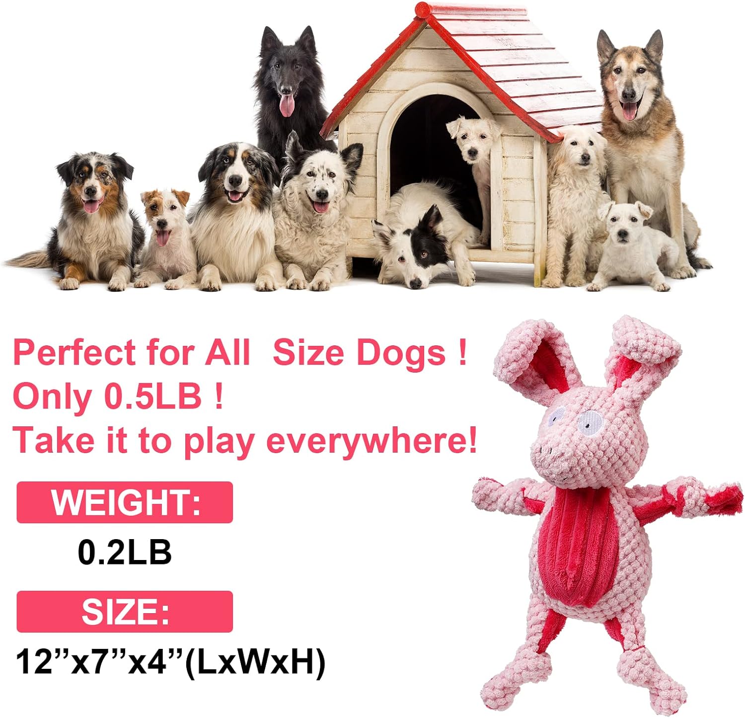 UXVA Dog Squeaky Toys, Tough Puppy Dog Toys, Stuffed Dog Toys for Small, Medium, and Large Pets,Wrinkle Paper Cute Pink Pig