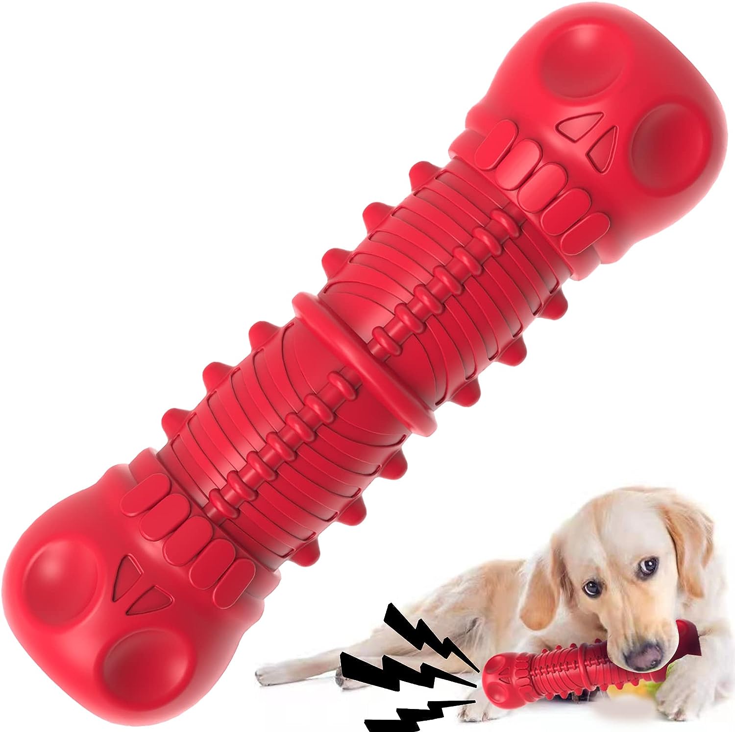 ZIKATON Dog Squeaky Toys for Aggressive Chewers,Indestructible Dog Chew Toys for Large Medium Breed Dog, Durable Dog Toys, Tough Dogs Toys with Natural Rubber (Red, for Larege Dogs)