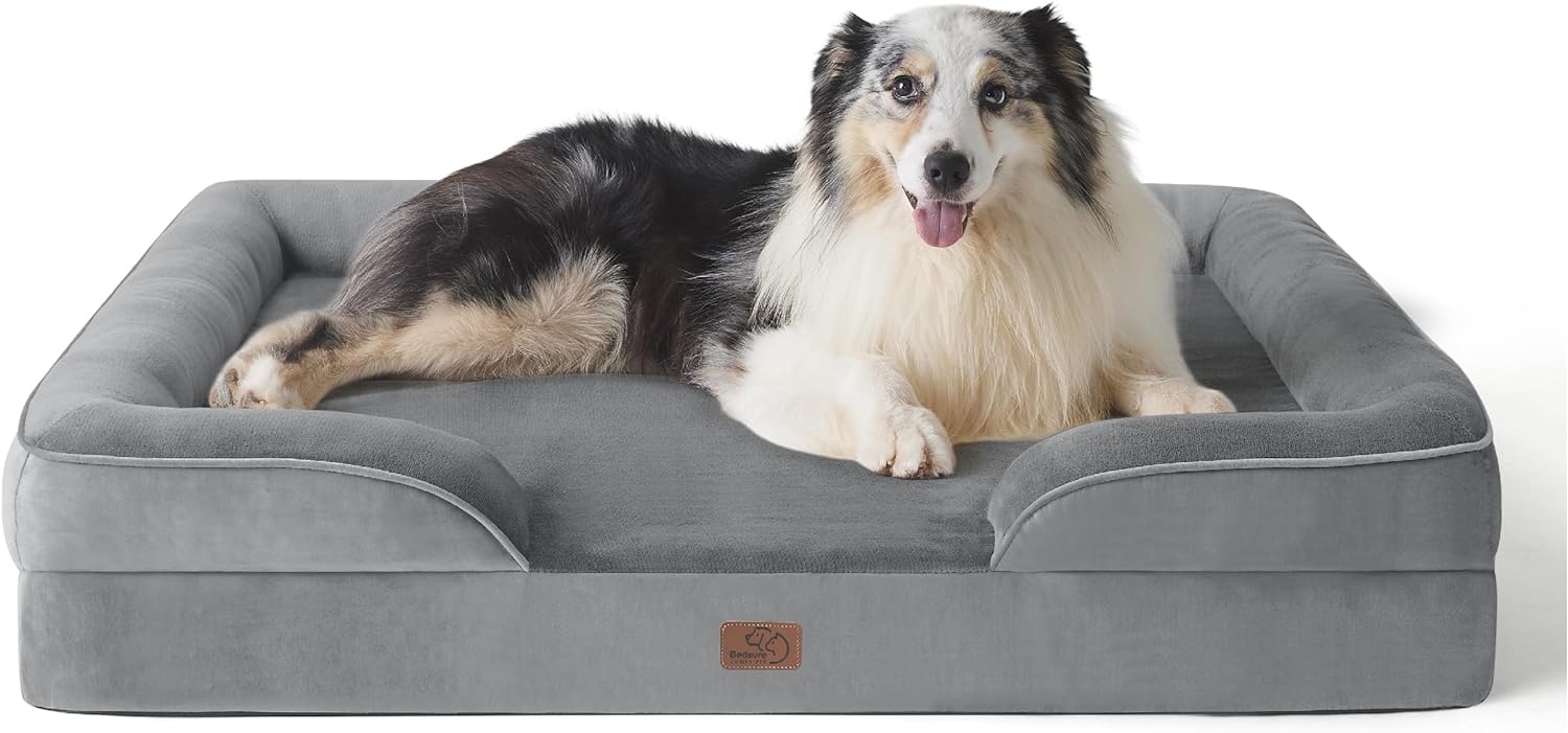 Bedsure Orthopedic Dog Bed for Extra Large Dogs - XL Washable Dog Sofa Bed Large, Supportive Foam Pet Couch Bed with Removable Washable Cover, Waterproof Lining and Nonskid Bottom, Grey, 42