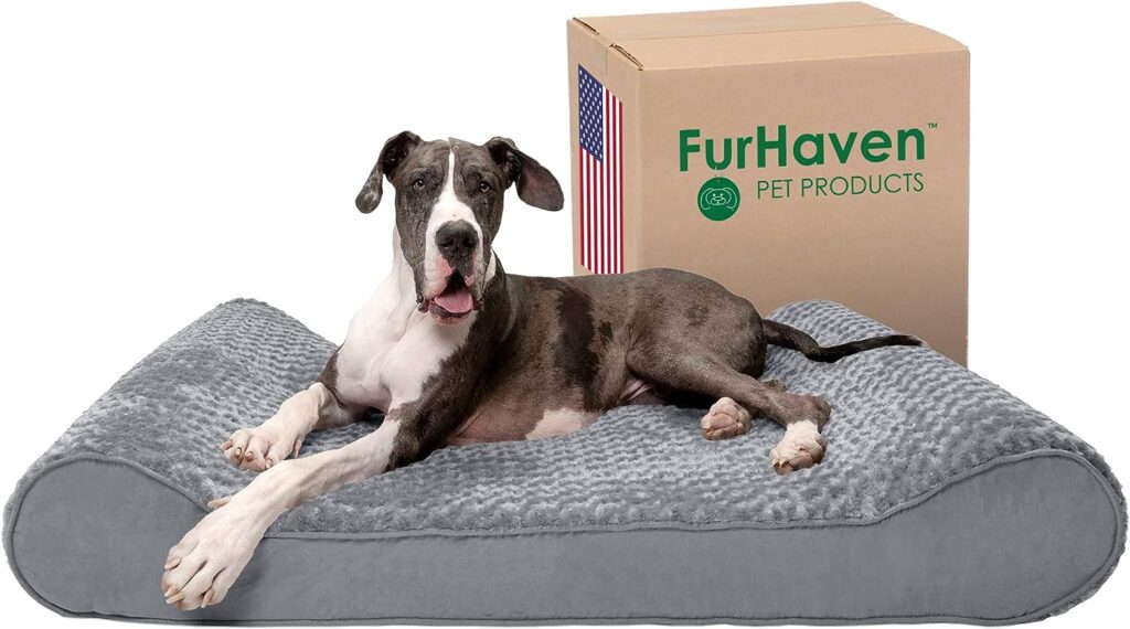 Furhaven Orthopedic Dog Bed for Extra Large Dogs w/ Removable Washable Cover, For Dogs Up to 180 lbs - Ultra Plush Faux Fur  Suede Luxe Lounger Contour Mattress - Gray, Giant/XXXL