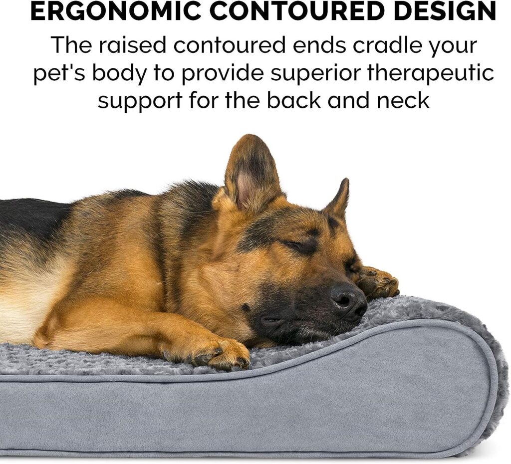 Furhaven Orthopedic Dog Bed for Extra Large Dogs w/ Removable Washable Cover, For Dogs Up to 180 lbs - Ultra Plush Faux Fur  Suede Luxe Lounger Contour Mattress - Gray, Giant/XXXL