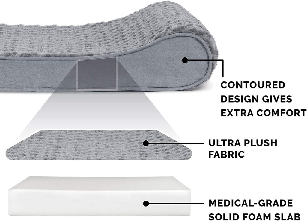 Furhaven Orthopedic Dog Bed for Extra Large Dogs w/ Removable Washable Cover, For Dogs Up to 180 lbs - Ultra Plush Faux Fur  Suede Luxe Lounger Contour Mattress - Gray, Giant/XXXL
