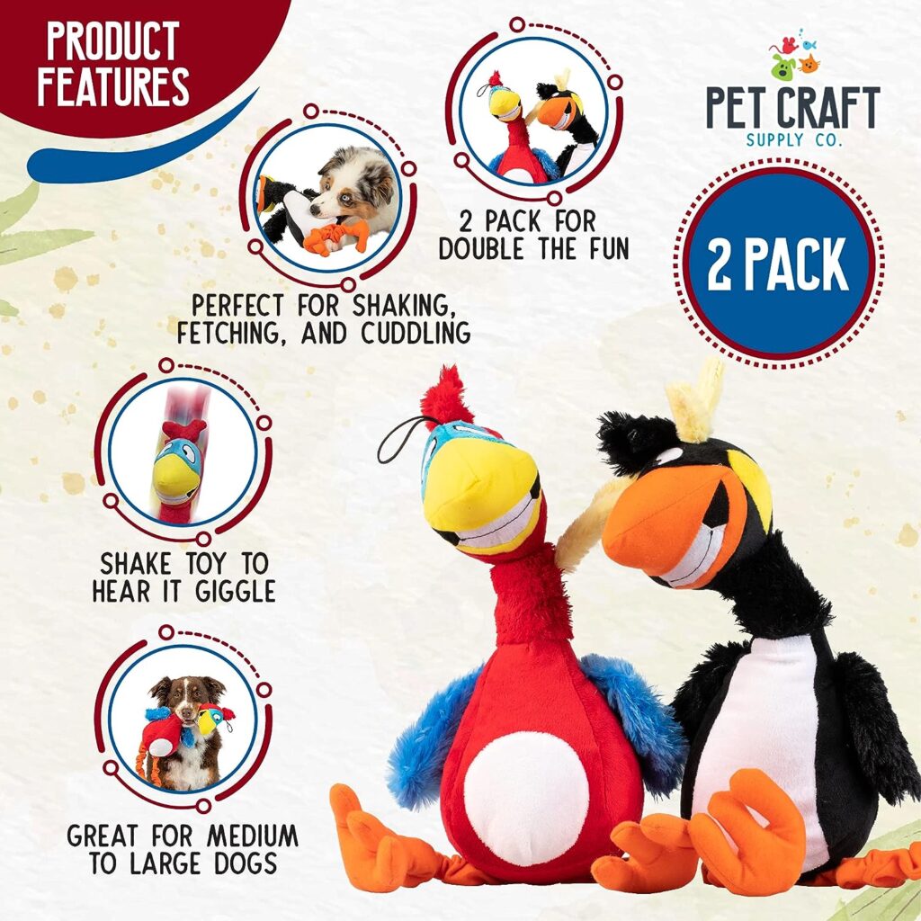 Pet Craft Supply Giggling Puffin  Parrot Multi Pack Interactive Dog Toys With Sound for Large Breed and Small Dogs Soft Chew Plush Dog Toy