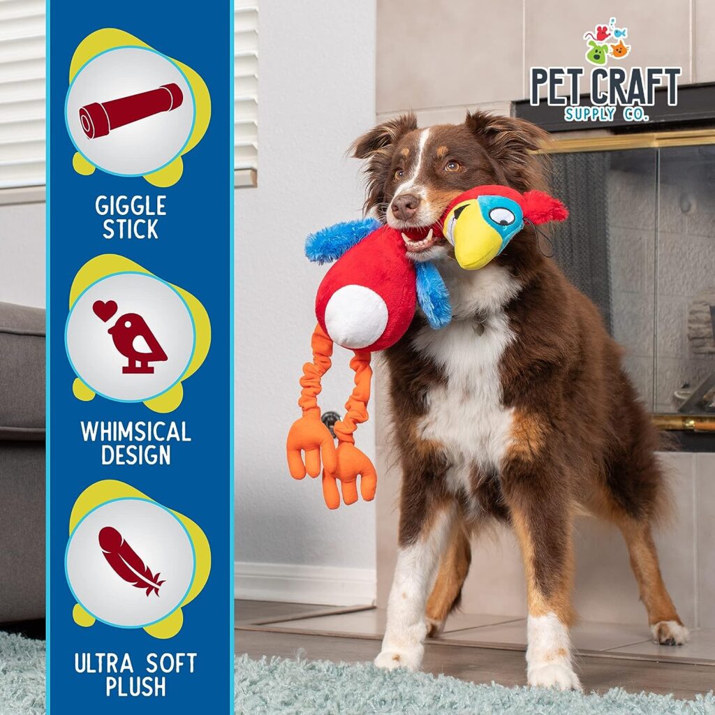 Pet Craft Supply Giggling Puffin  Parrot Multi Pack Interactive Dog Toys With Sound for Large Breed and Small Dogs Soft Chew Plush Dog Toy