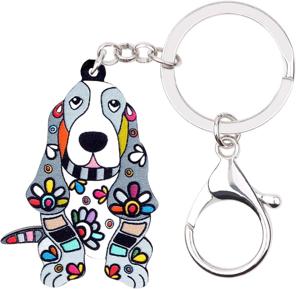 WEVENI Alloy Acrylic Basset Hound Keychain Pet Dog Key Ring Enamel Charms Jewelry For Women Girls Bag Car Wallet