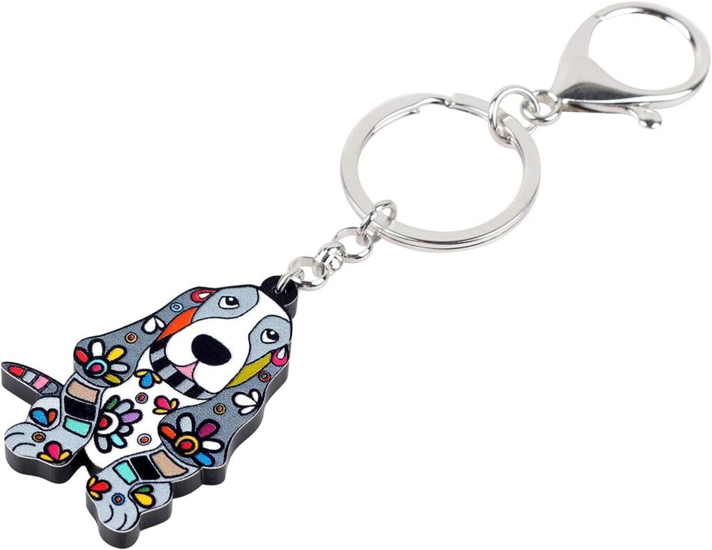 WEVENI Alloy Acrylic Basset Hound Keychain Pet Dog Key Ring Enamel Charms Jewelry For Women Girls Bag Car Wallet