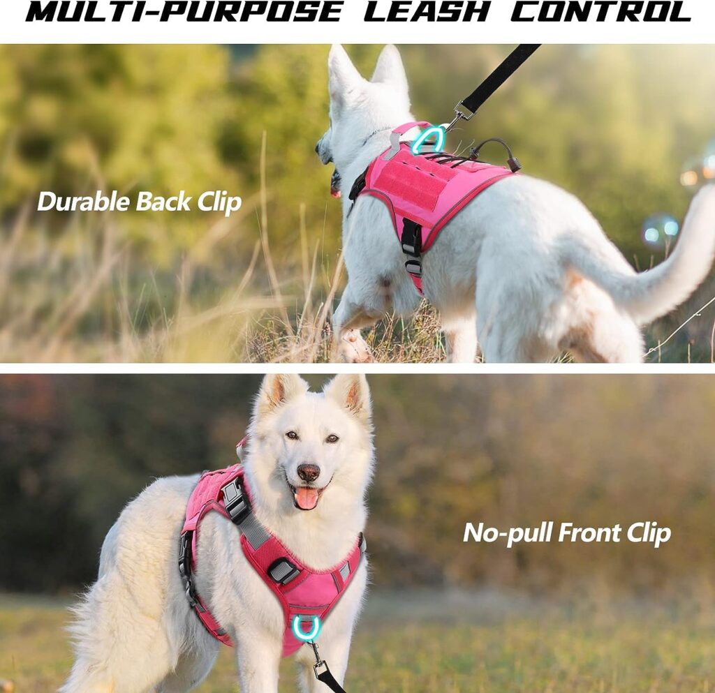 WINGOIN Pink Tactical Dog Harness Vest for Large Dogs No Pull Adjustable Reflective Military Pet Harness with Handle for Golden Retriever, Doberman Pinscher, Rottweiler, Great Dane Service Dog (XL)
