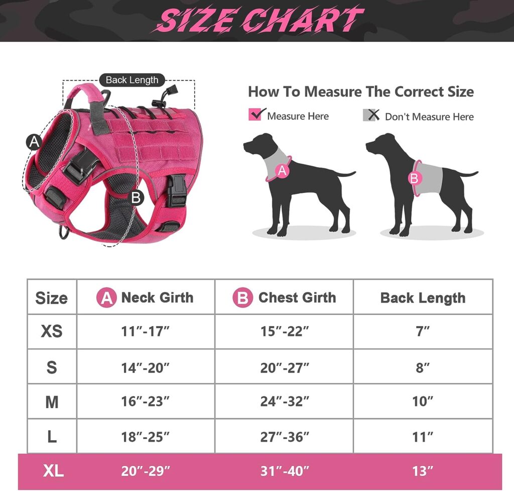 WINGOIN Pink Tactical Dog Harness Vest for Large Dogs No Pull Adjustable Reflective Military Pet Harness with Handle for Golden Retriever, Doberman Pinscher, Rottweiler, Great Dane Service Dog (XL)